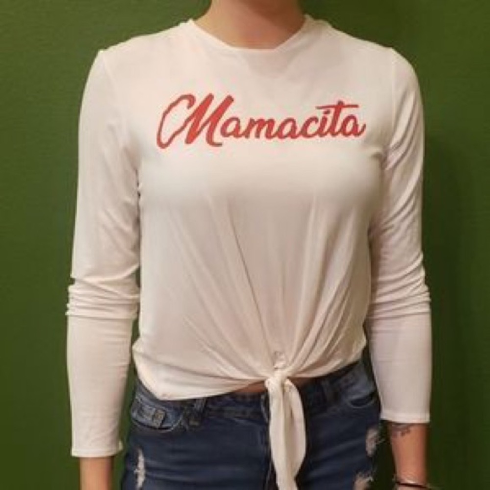 Funky Pink women’s plus long sleeve graphic shirt Mamcita tie front